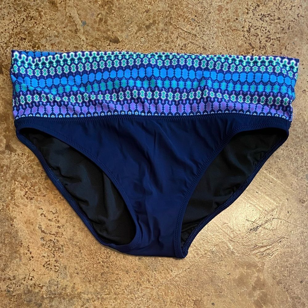 Profile By Gottex Navy Geometric Convertible Sash Bikini Swim Bottom